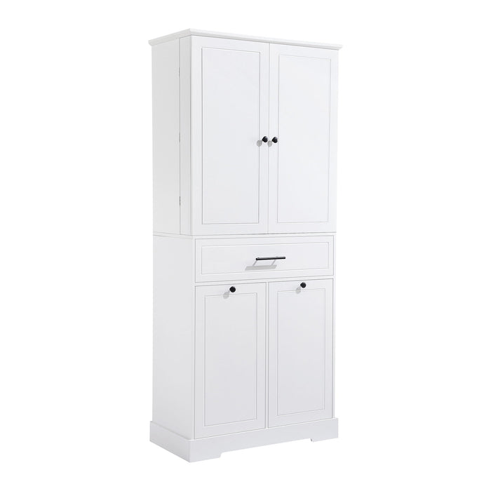 Freestanding Bathroom Storage Cabinet With Doors, Drawers, And Tilt Out Laundry Hamper - White