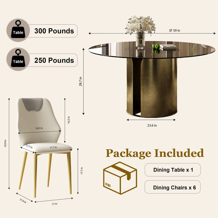 Modern Round Dining Table Set With Glass Top And Steel Legs