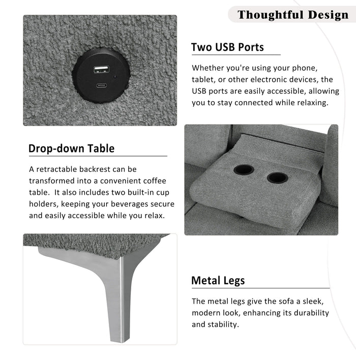 Versatile L Shaped Sofa Bed With Storage, Cup Holders, USB Ports Chenille