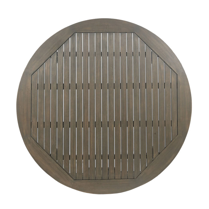 Round Outdoor Patio Table With Slatted Top - Gray