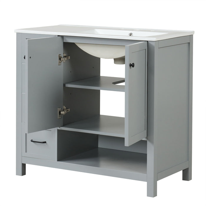 Bathroom Vanity With Sink Top, Bathroom Vanity Cabinet With 2 Doors And 2 Drawers, Open Shelf