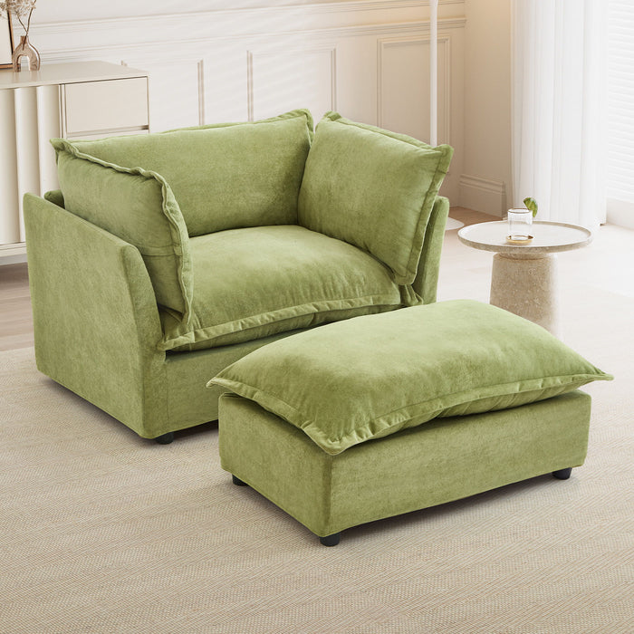 Modern Cozy Upholstered Armchair Sofa With Movable Ottoman