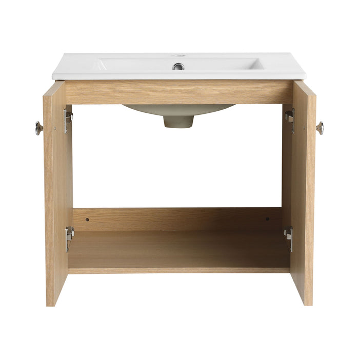 Wall Mounted Bathroom Vanity With Ceramic Sink And 2 Soft Closing Doors