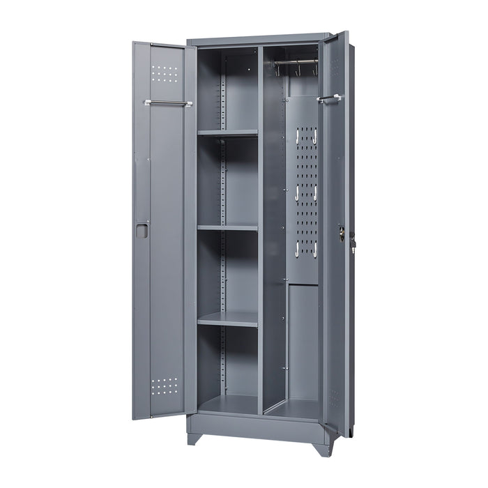 Heavy Duty Storage Cabinet With Locking Doors, Hanging Rod & Shelves, Broom Closet - Gray