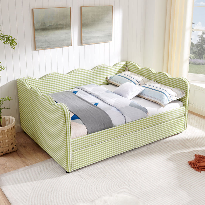 Gingham Daybed With USB Charging Port, Wave-Shaped Design