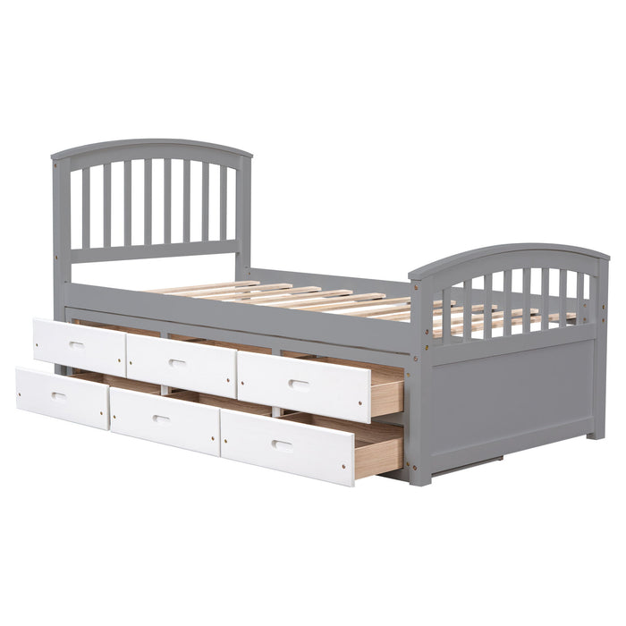 Platform Storage Bed Solid Wood Bed With 6 Drawers