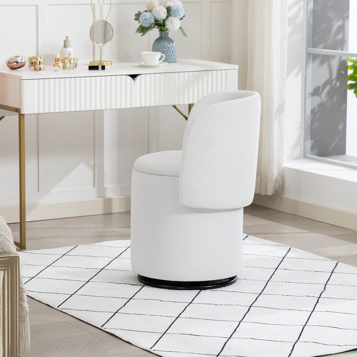 Barrel Chair With Built In Storage, 360° Swivel - Beige