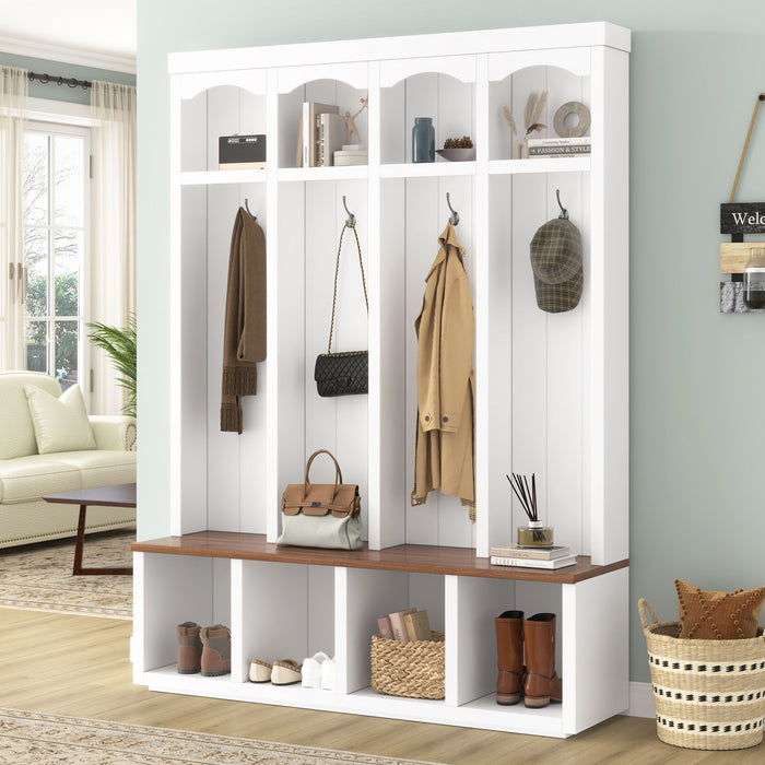 Entryway Hall Tree With Bench, 4 Hooks & Open Storage Space