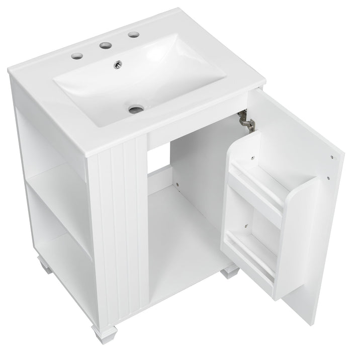 Classic Retro Bathroom Vanity With Sink, Door Shelf, Side Open Storage Frame