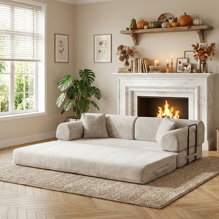 Modern 2 Tone Fabric Convertible Sleeper Sofa Bed