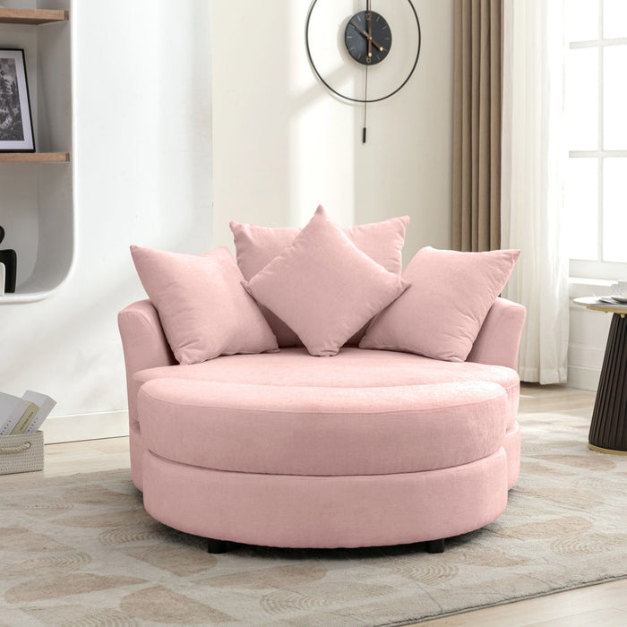 360° Swivel Accent Barrel Chair With Storage Ottoman & 4 Pillows, Modern Leisure Chair Round Accent For Living Room