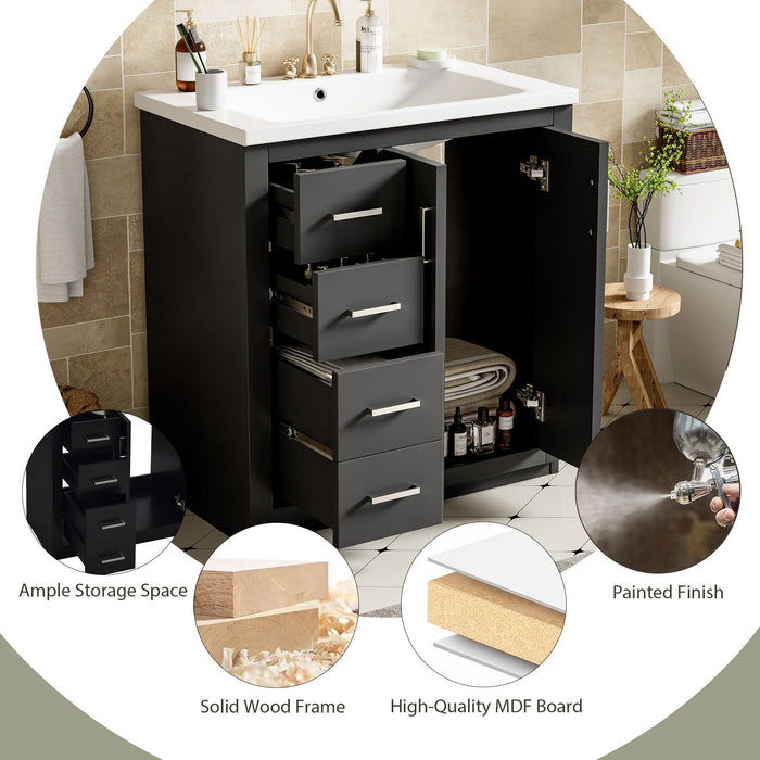 Ceramic Sink Combo, Freestanding Vanity Set With 3 Drawers & Soft Closing Doors