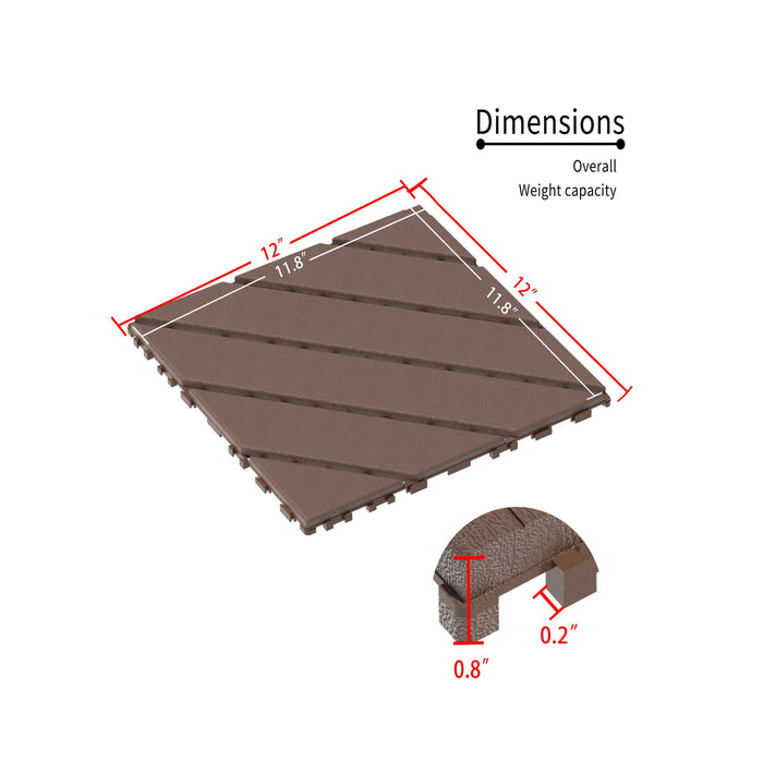 Interlocking Deck Waterproof Outdoor Patio Tiles (Set of 44) - Brown
