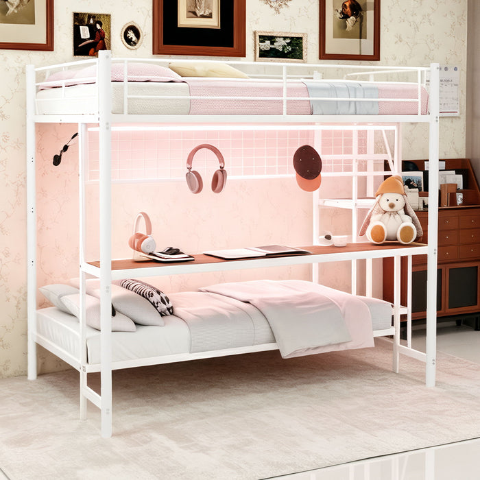 Bunk Bed With Built In Desk And LED Lighting