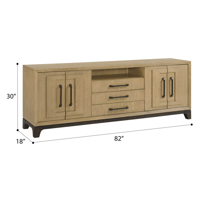 Sutton Place - Entertainment Console With Open Shelf, Storage Drawers, And Cord Cutouts - Caramel / Cocoa