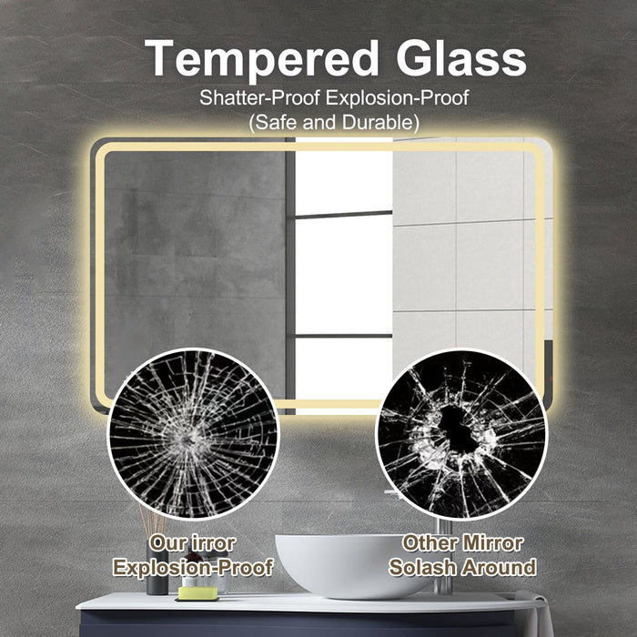 Bathroom Mirror Vanity Mirrors With Front Lights, Wall Mounted, Anti-Fog, Frameless, Horizontal Or Vertical
