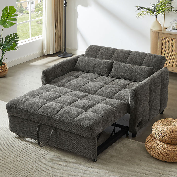 Loveseat Sofa Pull-Out Bed With Adjustable Backrest, 3 USB Ports And 2 Lumbar Pillows For Living Room