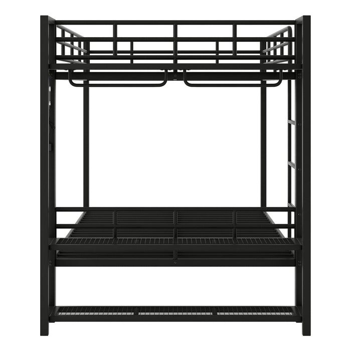 Bunk Bed With Storage Mesh Shelves, Clothes Hooks, LED Light