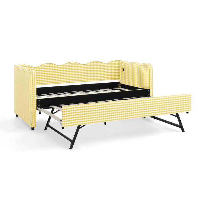 Gingham Daybed With USB Charging Port, Wave-Shaped Design