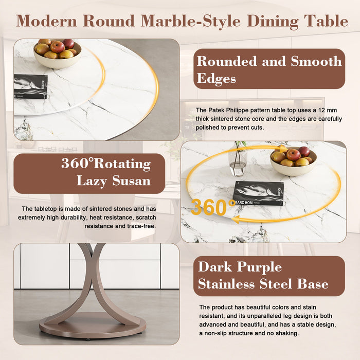 Round Dining Table With 360° Rotating Lazy Susan Scratch & Heat For Dining Room & Kitchen, Table Only - White