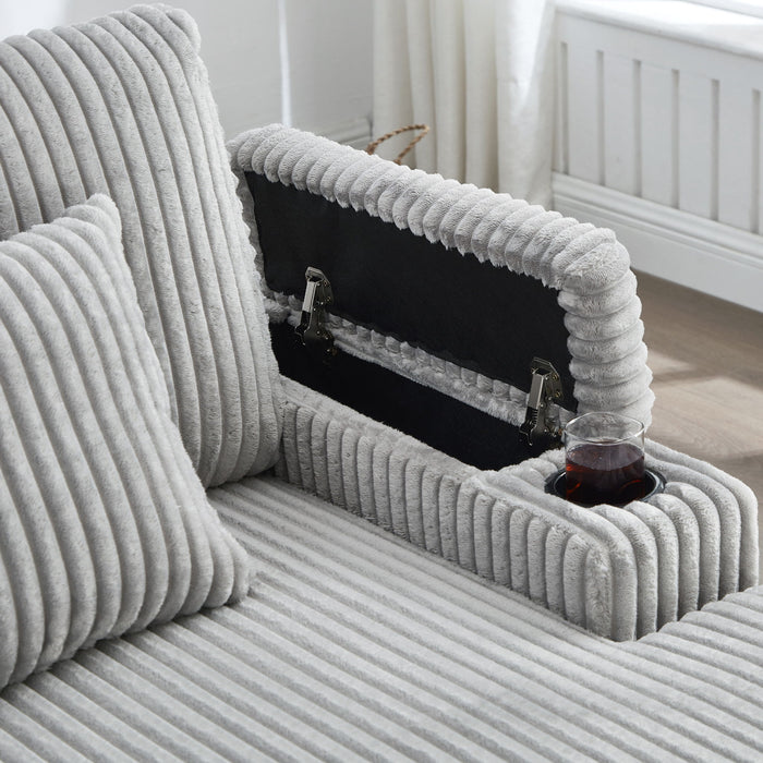 Modern Chaise Sofa With Adjustable Backrest, Cup Holders, Phone Holder & Storage Compartments For Living Room