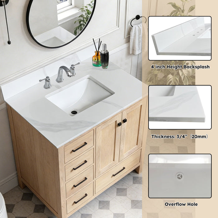 Bathroom Vanity Top With Undermount Sink, 3 Pre Drilled Holes