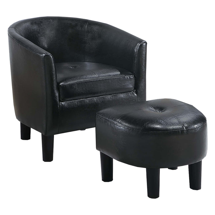 Accent Chair With Matching Ottoman Upholstered Round Backrest, Seating Set - Black