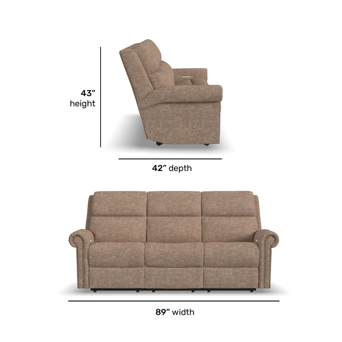Bernard - Power Reclining Sofa With Console, Power Headrests & Lumbar, Nailhead Trim