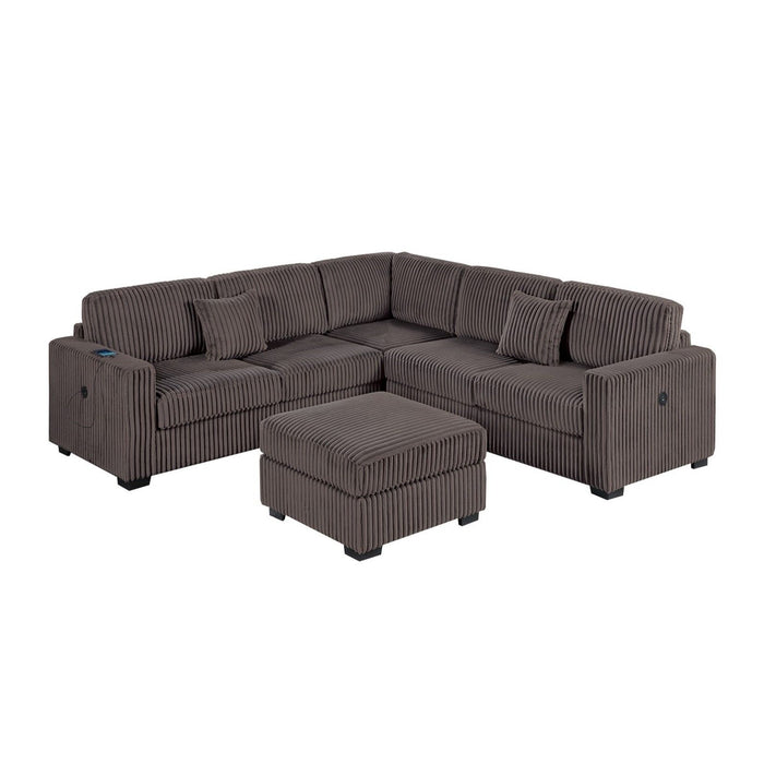 Upholstered L - Shaped 4 Piece Sectional Set With USB, Cocktail Ottoman