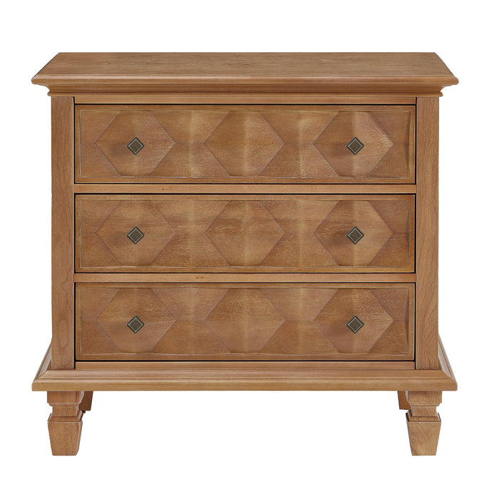 Nightstand With Charging Station, 3 Drawer Bedside Table - Natural Wood