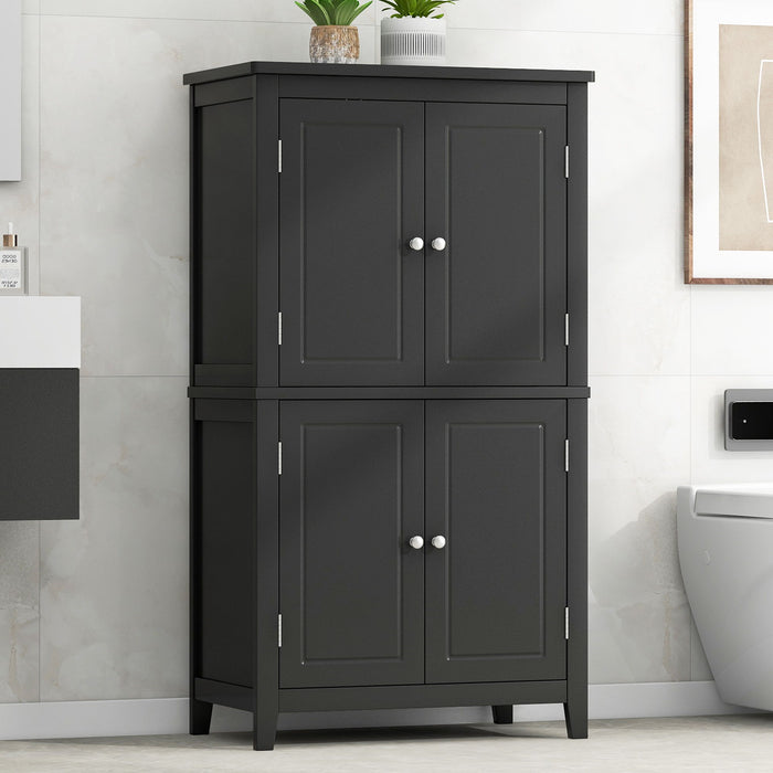 Elegant Bathroom Floor Storage Cabinet With 4 Doors, Adjustable Shelves