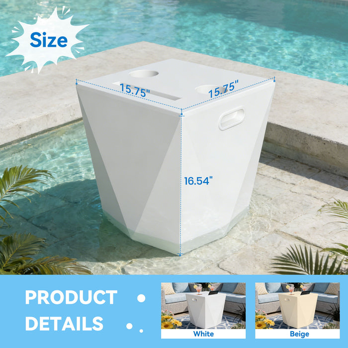 End Table With 2 Cup Holders And 1 Tablet Holder For Outdoor - White