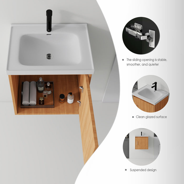 20" Floating Bathroom Vanity Combo With Sink, Soft Close Doors, Wall Mounted Solid Cabinet - Golden Oak