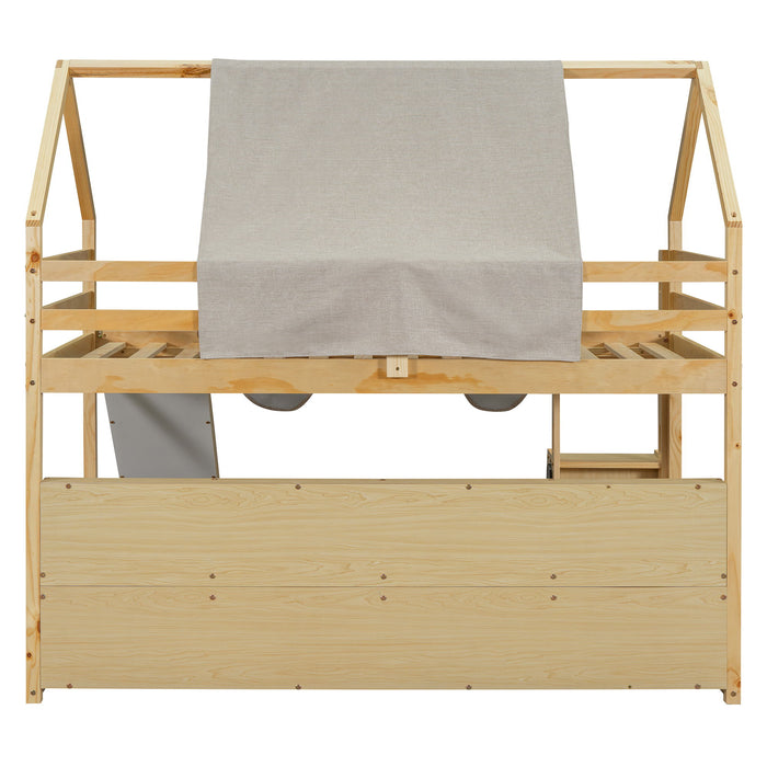 Loft Bed With House Shaped Frame And Tent