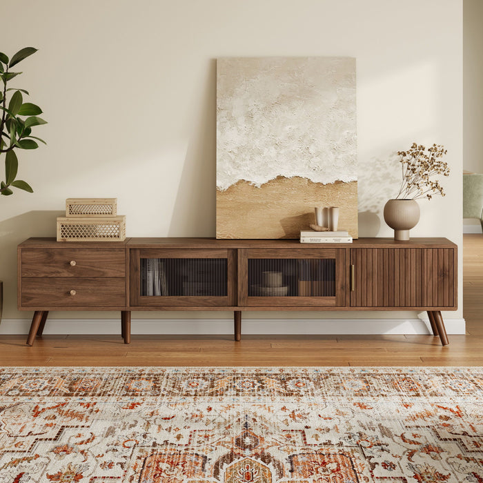 76" TV Stand, Entertainment Center With Storage Cabinets, TV Media Console Table For Living Room - Natural