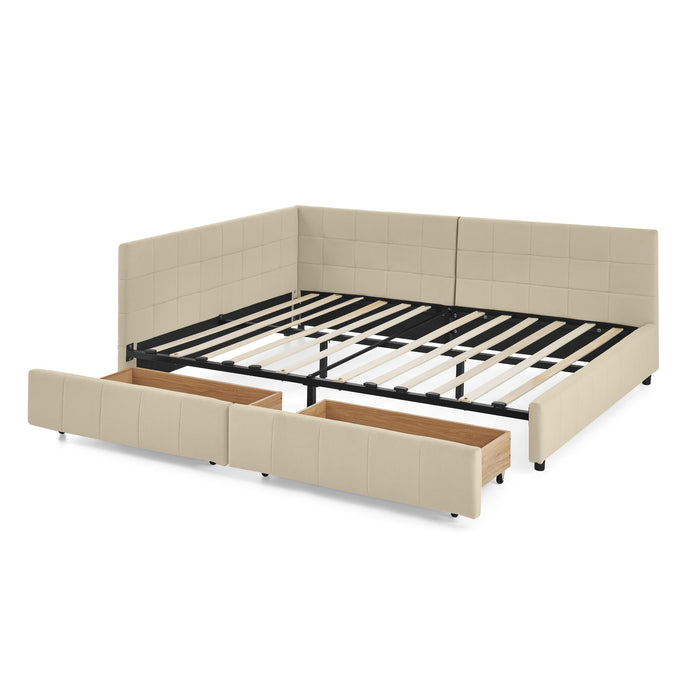 Upholstered Storage Tufted Bed Frame With Backrest And Armrests