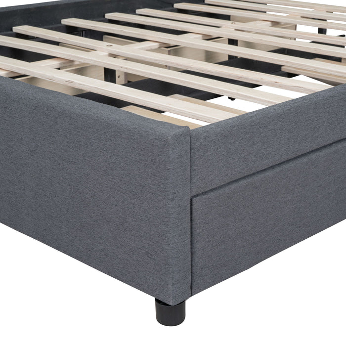 Upholstered Platform Bed With Drawers, Classic Headboard Design