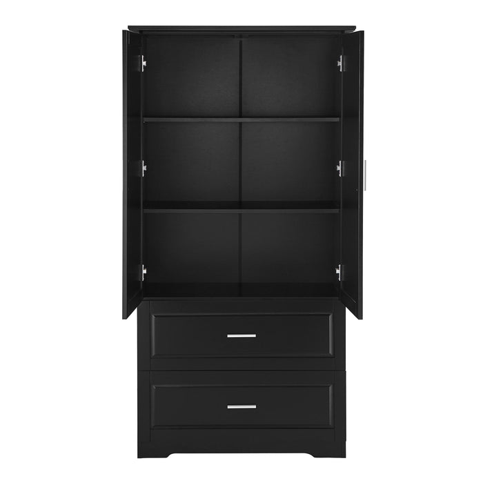 Tall Bathroom Storage Cabinet, Cabinet With 2 Doors And Drawers, Adjustable Shelf
