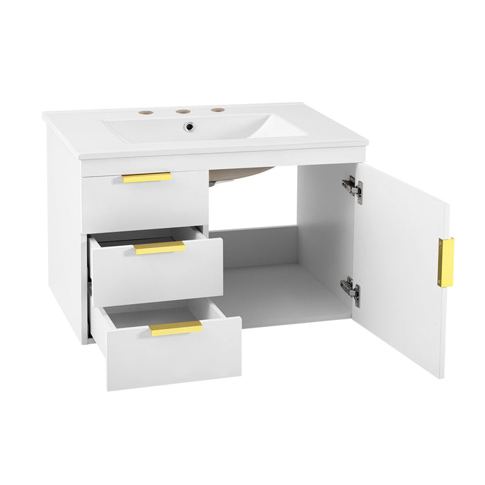 Modern Wall Mounted Bathroom Cabinet With Ceramic Sink, Soft-Closing Drawer And Door