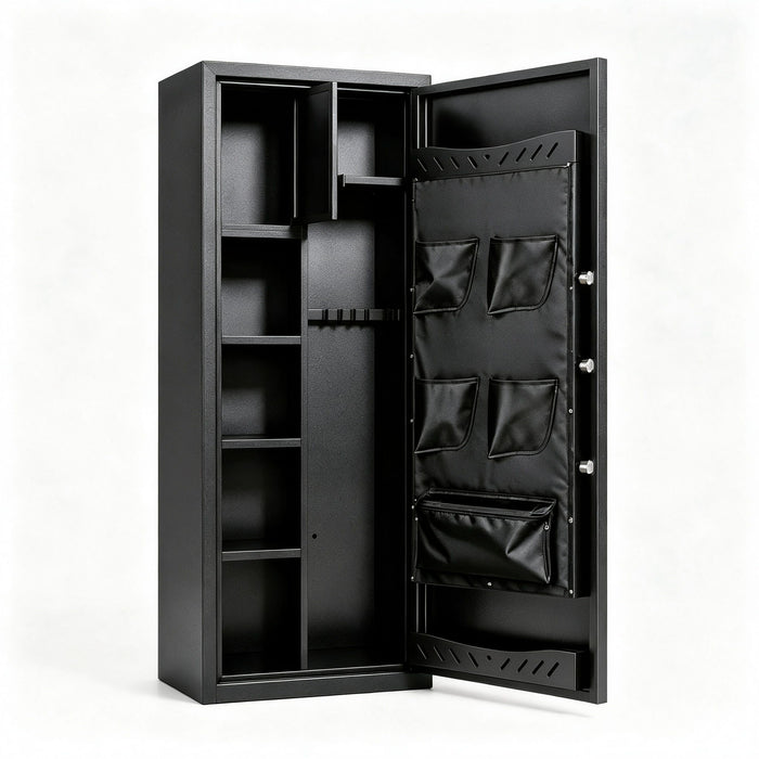 Rifle Safe, Biometric & Keypad Lock, Adjustable Gun Racks With Built In Alarm System