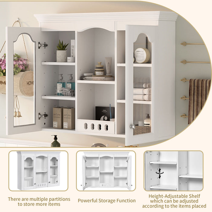 Wall-Mounted Medicine Cabinet With 2 Glass Doors, Adjustable Shelves - White