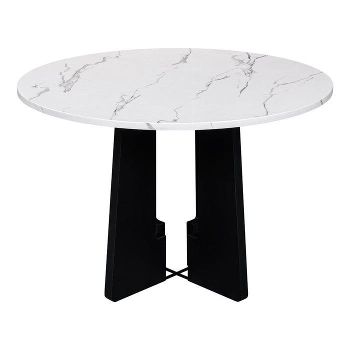 5 Piece Round Dining Table Set, Dining Table And 4 Upholstered Chairs For Dining Room, Kitchen Room, Living Room - White / Gray