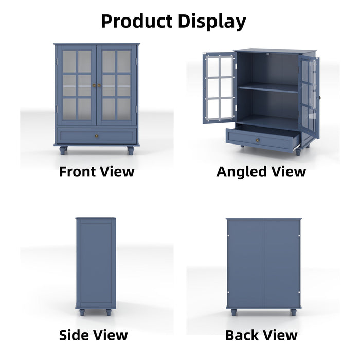 Minimalist Buffet Cabinet With Double Glass Doors And Drawer