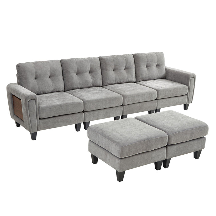 Modular Sectional Sofa With Movable Ottomans, USB Ports & Side Tables