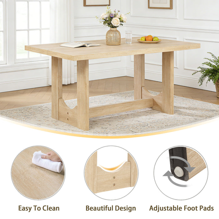 7 Piece Dining Table Set For 6, Rectangular Table With 6 Upholstered Chairs, Sturdy U - Shaped Base For Dining Room - Light Oak