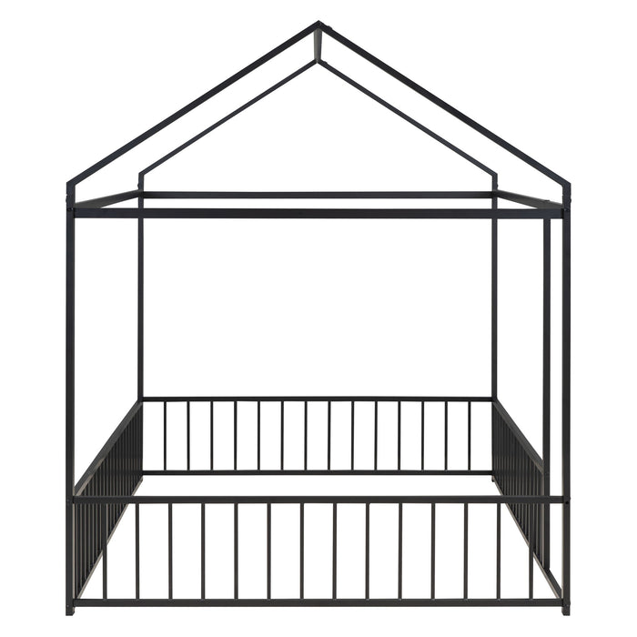 Metal Bed House Bed Frame With Fence