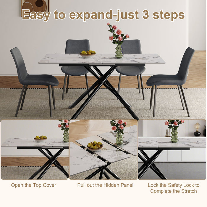 Modern Expandable Dining Table With Retractable Leaf With Chairs
