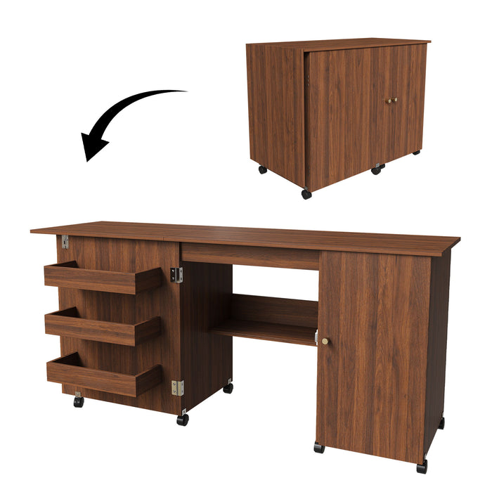 Foldable Sewing Table With Locking Casters
