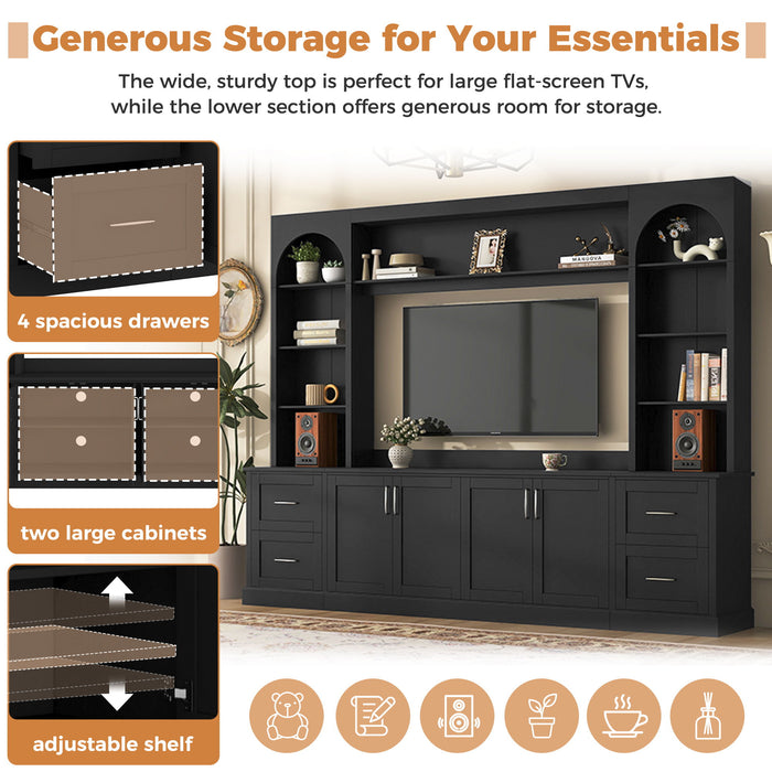 Arched Entertainment Center Wall Unit With Drawers, TV Stand