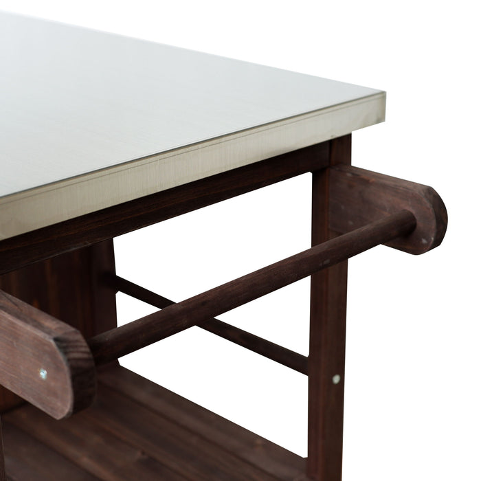 Outdoor Kitchen Island Prep Station With Lockable Wheels, Ample Storage, Towel & Spice Racks
